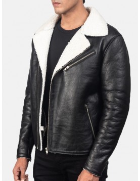 Men’s White Fur Black Leather Jacket