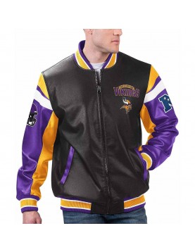 Minnesota Vikings Black Varsity Full-Zip Leather Jacket