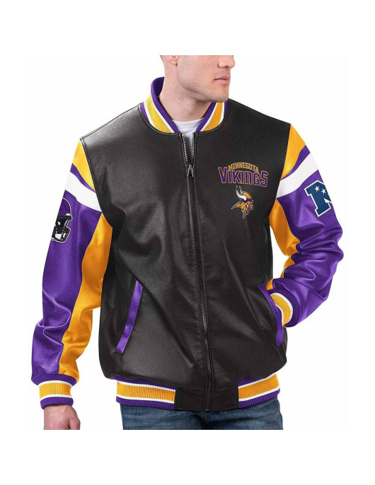 Minnesota Vikings Black Varsity Full-Zip Leather Jacket