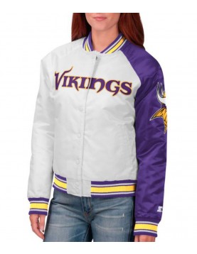 Minnesota Vikings Starter Satin White and Purple Jacket