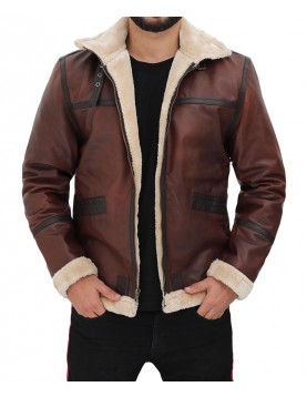 Mitchel Brown Shearling Bomber Leather Jacket