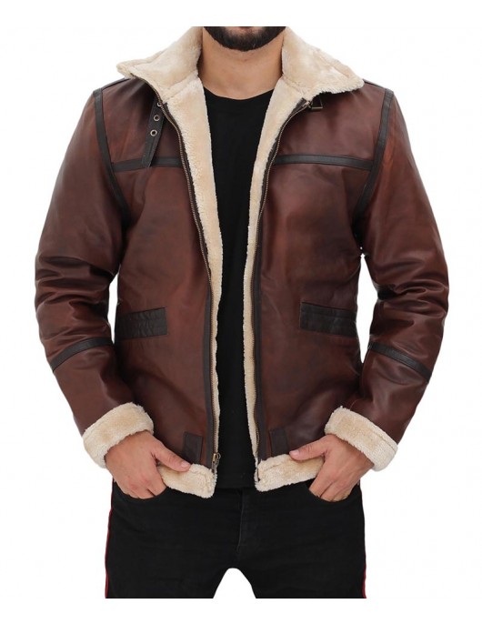 Mitchel Brown Shearling Bomber Leather Jacket
