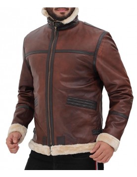 Mitchel Brown Shearling Bomber Leather Jacket