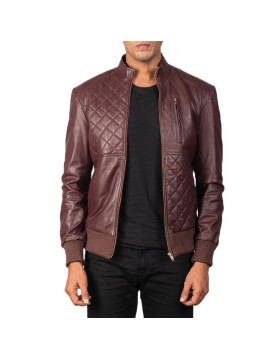 Abstract Maroon Leather Jacket