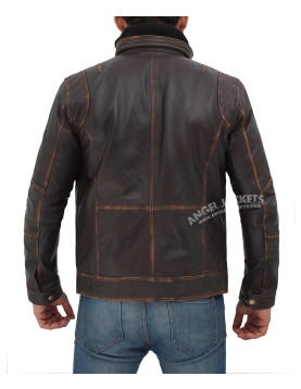 Moffit Dark Brown Genuine Leather Motorcycle Style Jacket