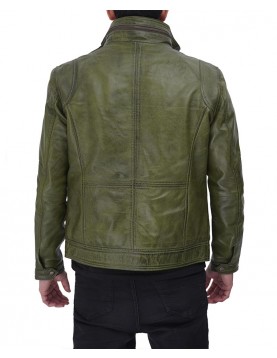 Moffit Distressed Dark Green Leather Jacket Mens