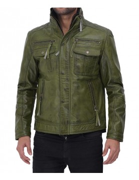 Moffit Green Mens Real Leather Jacket