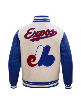 Montreal Expos Retro Classic Off White Wool Varsity Jacket