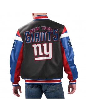 NY Giants Black Varsity Full-Zip Leather Jacket