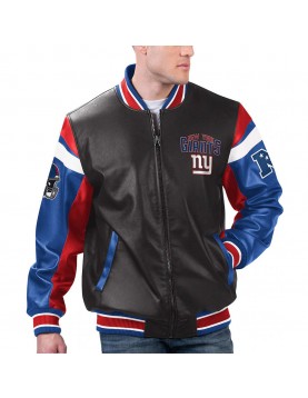 NY Giants Black Varsity Full-Zip Leather Jacket