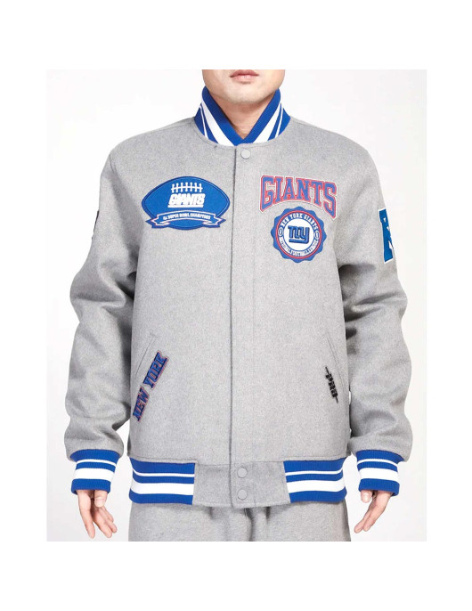 NY Giants Crest Emblem Gray Varsity Wool Jacket