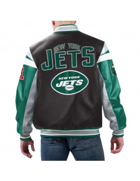 NY Jets Black Varsity Full-Zip Leather Jacket