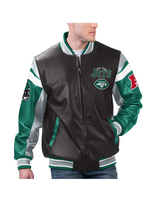 NY Jets Black Varsity Full-Zip Leather Jacket