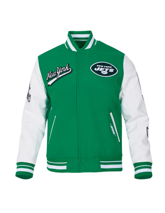 NY Jets Script Tail Classic Rib Varsity Jacket