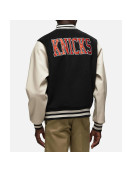 NY Knicks Black and Off-White Varsity Jacket