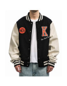 NY Knicks Black and Off-White Varsity Jacket