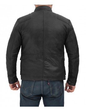 Navan Mens Black Four Pocket Vintage Leather Jacket