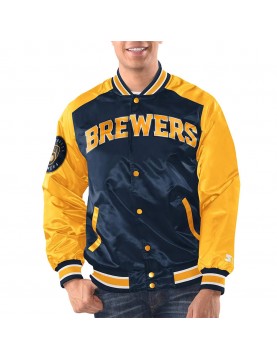 Navy/Gold Milwaukee Brewers Renegade Varsity Satin Jacket