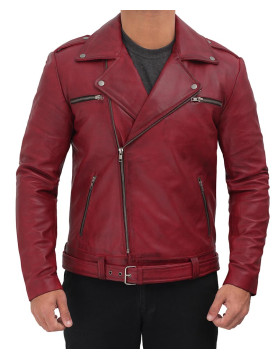 Negan Asymmetrical Leather Maroon Biker Jacket