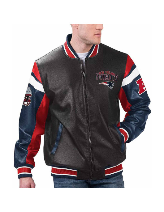 New England Patriots Black Varsity Full-Zip Leather Jacket