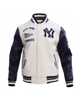 New York Yankees Retro Classic Off White Wool Varsity Jacket