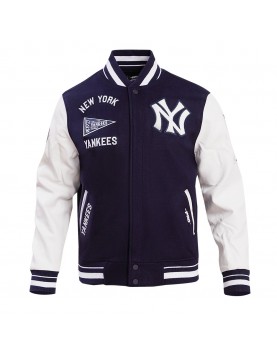 New York Yankees Retro Classic Off White Wool Varsity Jacket