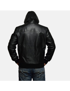 Nintenzo Black Hooded Leather Jacket