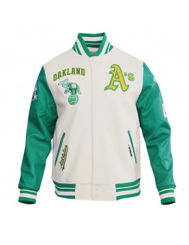 Oakland Athletics Retro Classic Off White Wool Varsity Jacket