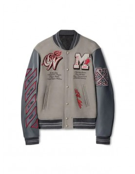 Off White Ac Milan Grey Wool Varsity Jacket