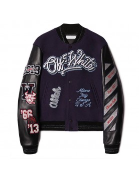 Off-White Chicago Bulls Full-Snap Wool and Leather Varsity Jacket