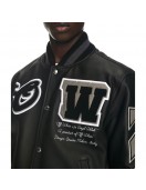 Off-White Full Black Leather Varsity Jacket