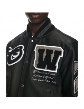 Off-White Full Black Leather Varsity Jacket