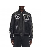 Off-White Full Black Leather Varsity Jacket