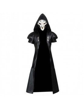 Overwatch Game Reaper Leather Long Jacket with Vest Halloween Costume