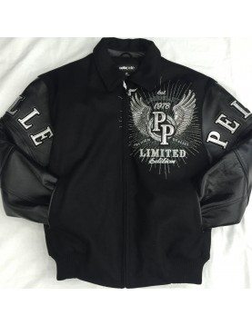 Pelle Pelle Black Wool &amp; Leather Varsity Jacket