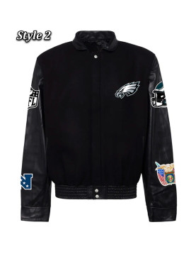 Philadelphia Eagles Black Wool and Leather Jacket