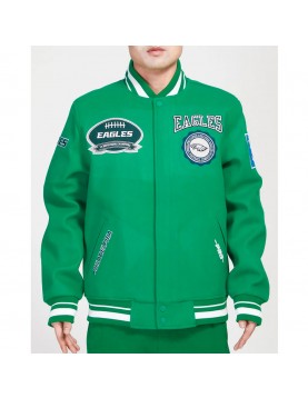 Philadelphia Eagles Crest Emblem Kelly Green Varsity Wool Jacket