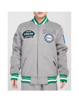 Philadelphia Eagles Heather Grey Varsity Wool Jacket