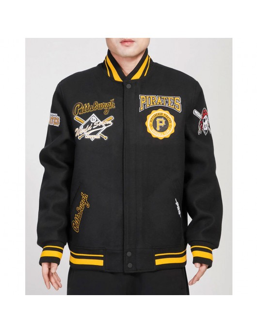 Pittsburgh Pirates Crest Emblem Black Varsity Wool Jacket