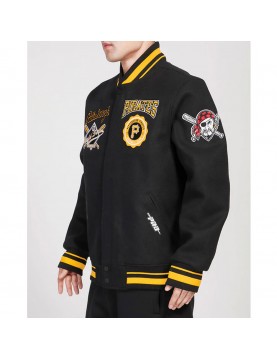 Pittsburgh Pirates Crest Emblem Black Varsity Wool Jacket