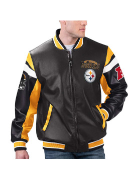 Pittsburgh Steelers Black Varsity Full-Zip Leather Jacket