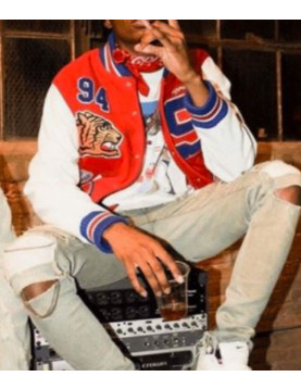 Playboi Carti Supreme Tiger Letterman Red and White Jacket