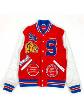 Playboi Carti Supreme Tiger Letterman Red and White Jacket