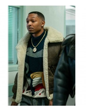 Power Book III Malcolm M. Mays Shearling Bomber Brown Leather Jacket