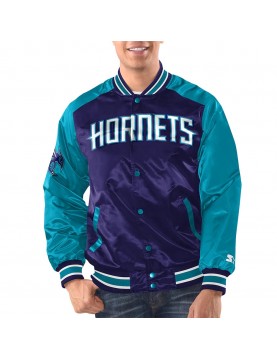 Purple/Teal Charlotte Hornets Renegade Varsity Satin Jacket