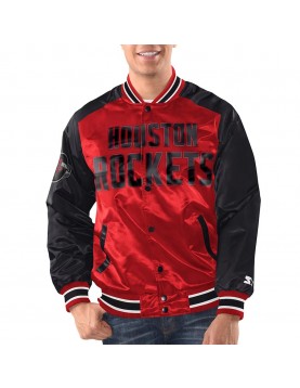 Red/Black Houston Rockets Renegade Varsity Satin Jacket