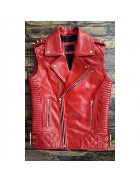 Men's Red Leather Biker Vest