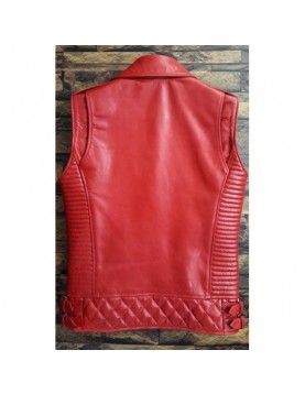 Men's Red Leather Biker Vest