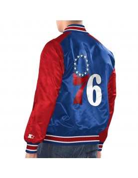 Royal/Red Philadelphia 76ers Renegade Varsity Satin Jacket