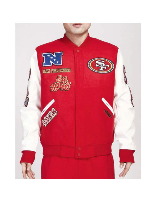 San Francisco 49ers Animal Patches Red Varsity Jacket